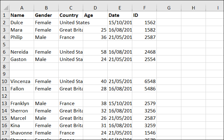 Blank Rows in Excel